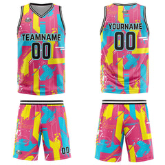 Custom Geometry Pink Yellow Basketball Jersey Uniform Suit Printed Your Logo Name Number