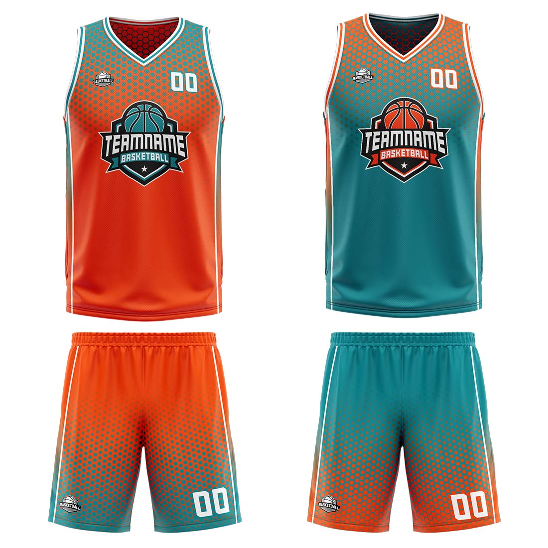 Custom Orange Cyan White Reversible Basketball Suit for Adults and Kids Personalized Jersey