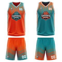 Custom Orange Cyan White Reversible Basketball Suit for Adults and Kids Personalized Jersey