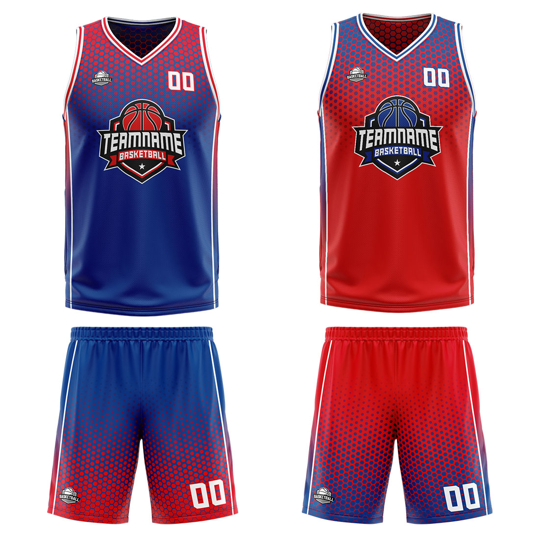 Custom Blue Red Reversible Basketball Suit for Adults and Kids Personalized Jersey