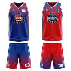 Custom Blue Red Reversible Basketball Suit for Adults and Kids Personalized Jersey