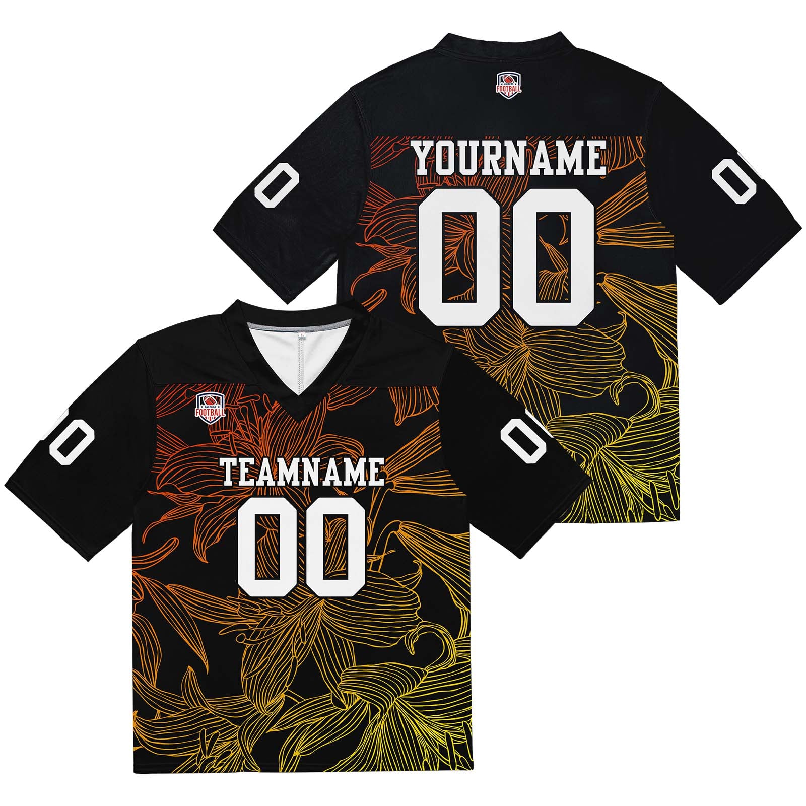 Custom Football Jersey Shirt Personalized Stitched Printed Team Name Number Orange yellow gradient