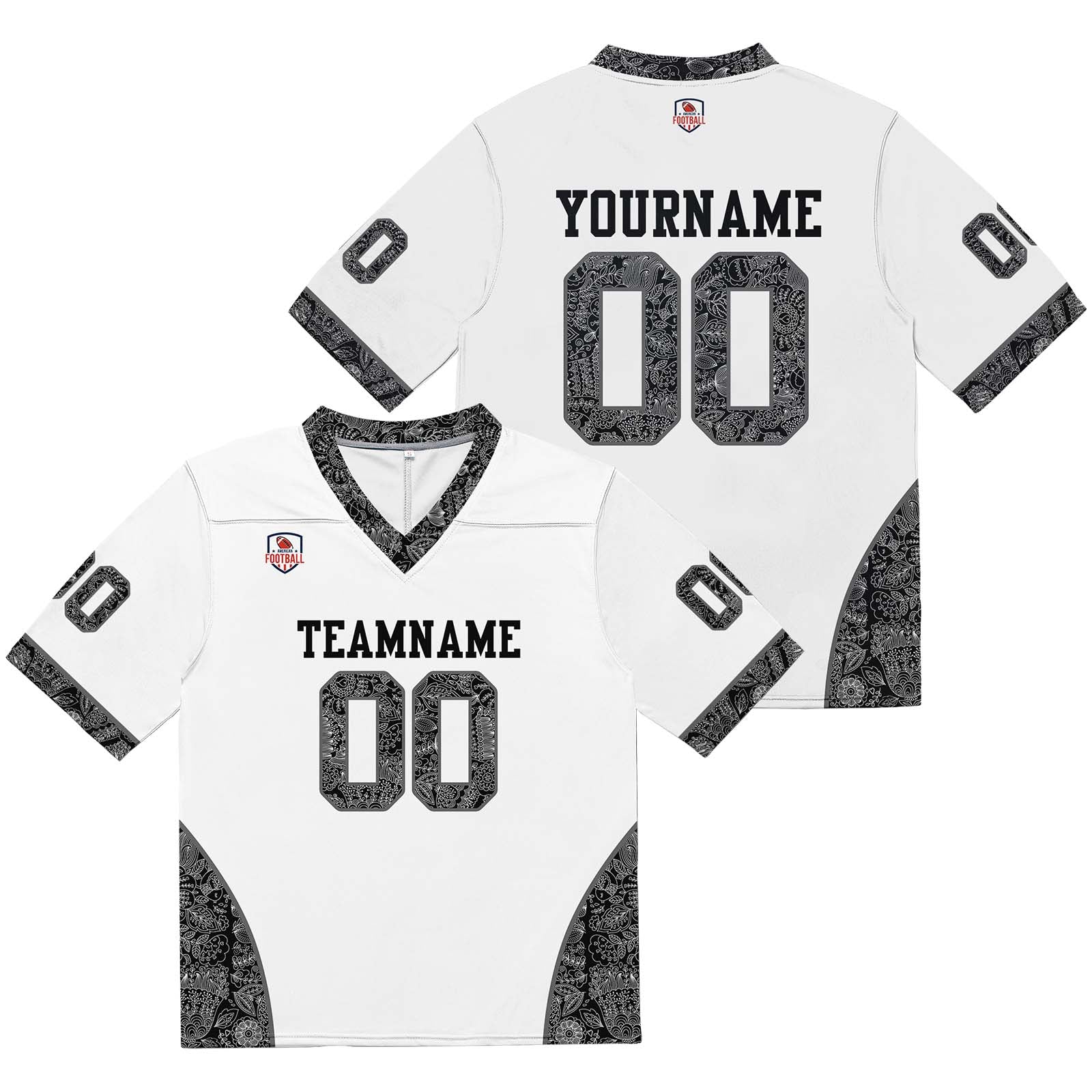 Custom Football Jersey Shirt Personalized Stitched Printed Team Name Number White&Black