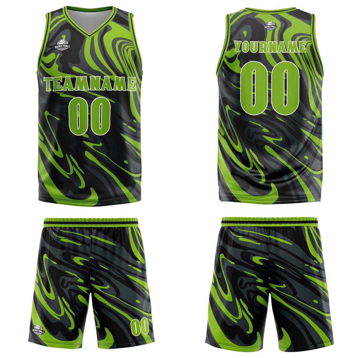Custom Fluid Green Black Basketball Jersey Uniform Suit Printed Your Logo Name Number