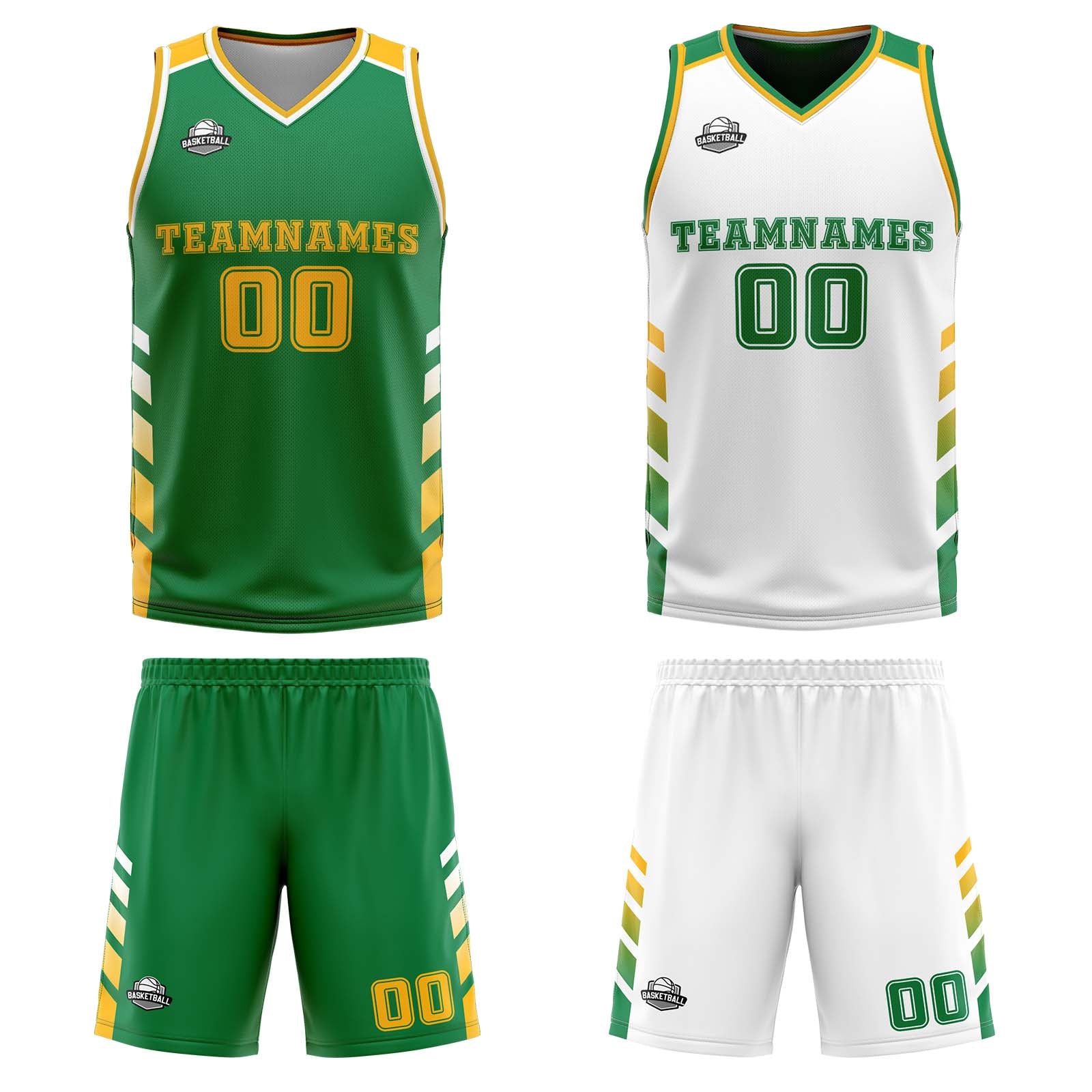 Custom Green White Yellow Reversible Basketball Suit for Adults and Kids Personalized Jersey