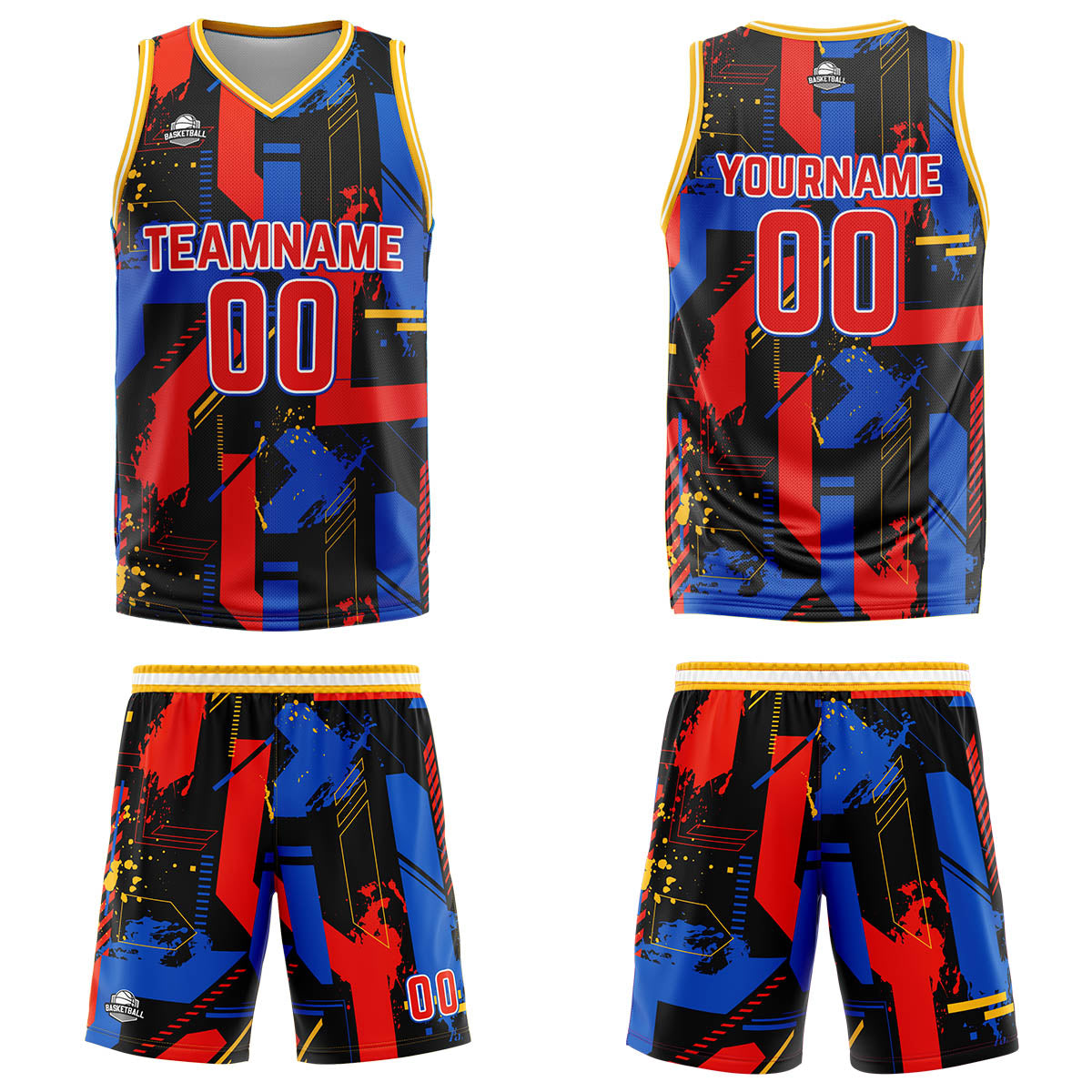 Custom Geometry Red Royal Basketball Jersey Uniform Suit Printed Your Logo Name Number