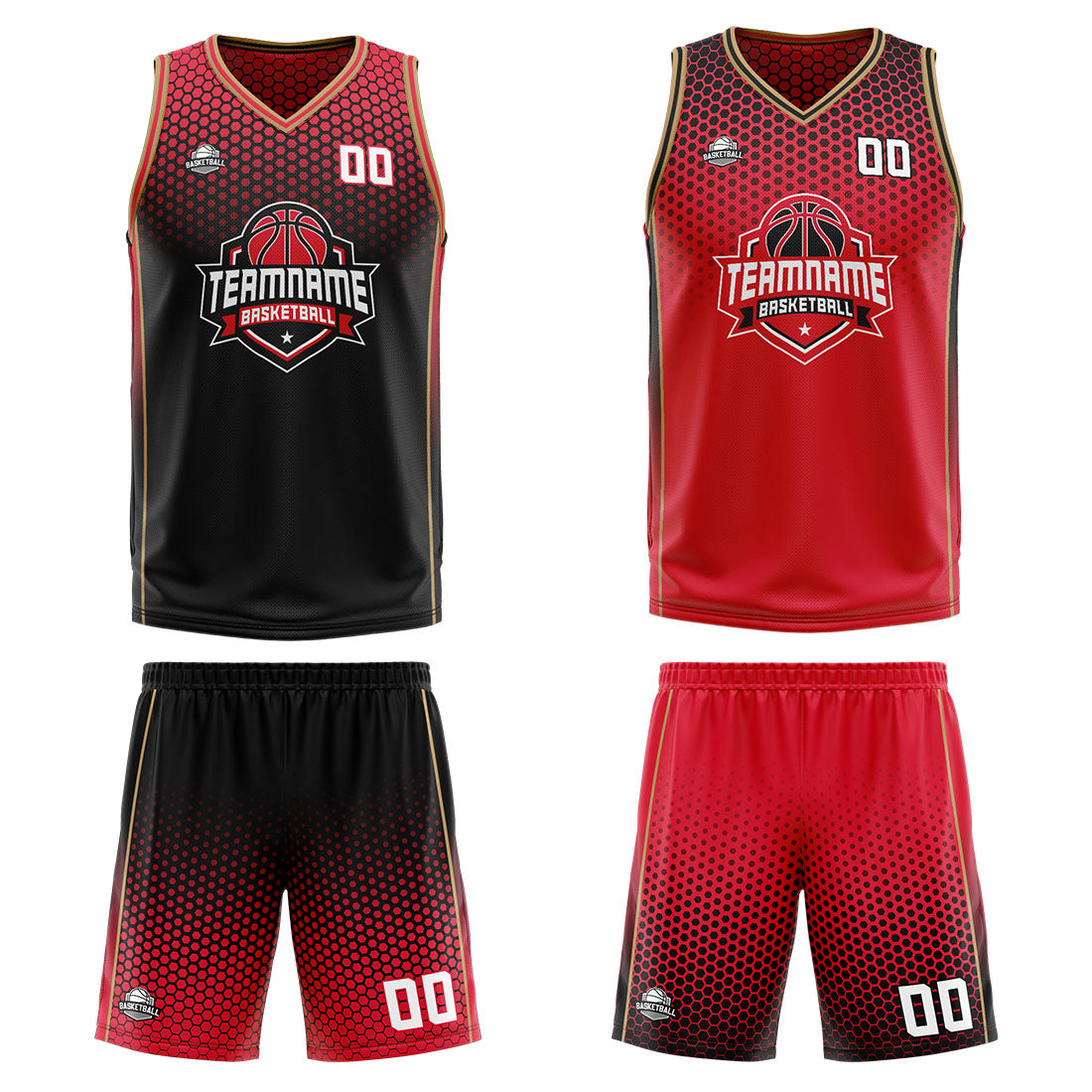 Custom Black Red Gold Reversible Basketball Suit for Adults and Kids Personalized Jersey
