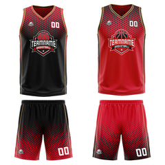 Custom Black Red Gold Reversible Basketball Suit for Adults and Kids Personalized Jersey