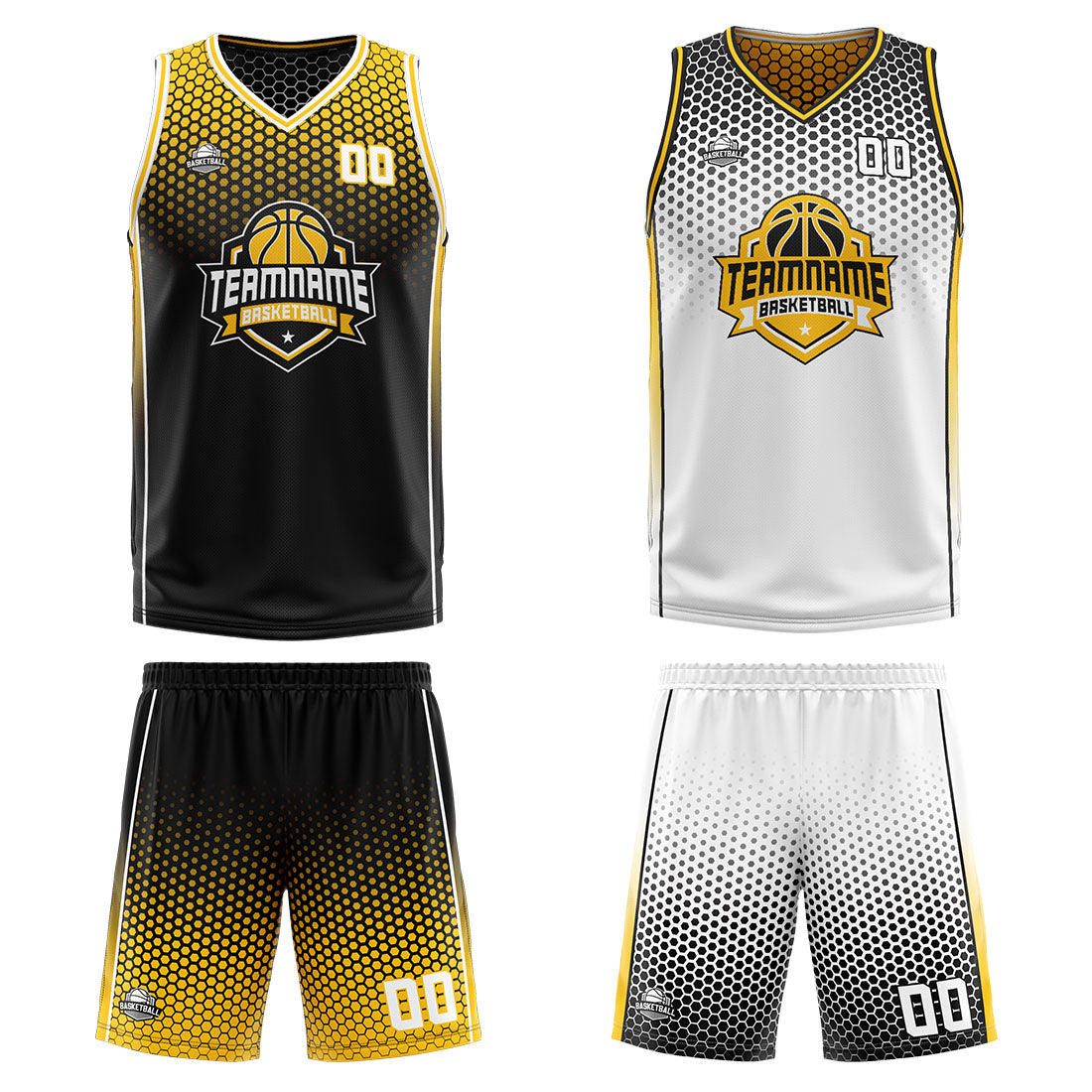 Custom Black Yellow White Reversible Basketball Suit for Adults and Kids Personalized Jersey