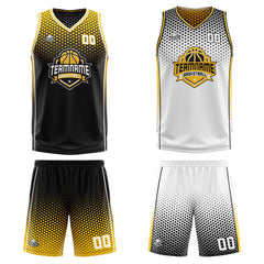 Custom Black Yellow White Reversible Basketball Suit for Adults and Kids Personalized Jersey