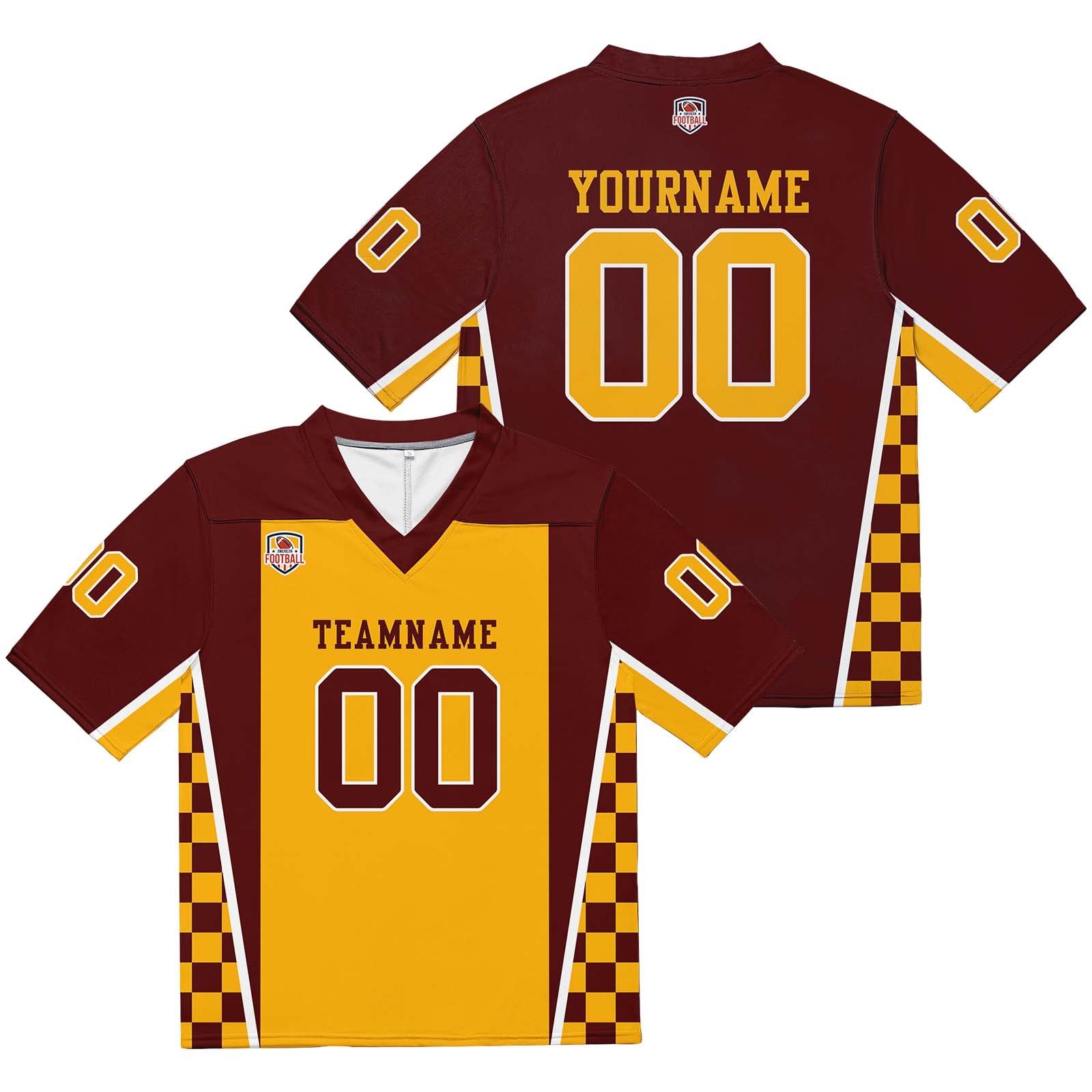 Custom Football Jersey Shirt Personalized Stitched Printed Team Name Number Burgundy & Yellow