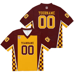 Custom Football Jersey Shirt Personalized Stitched Printed Team Name Number Burgundy & Yellow