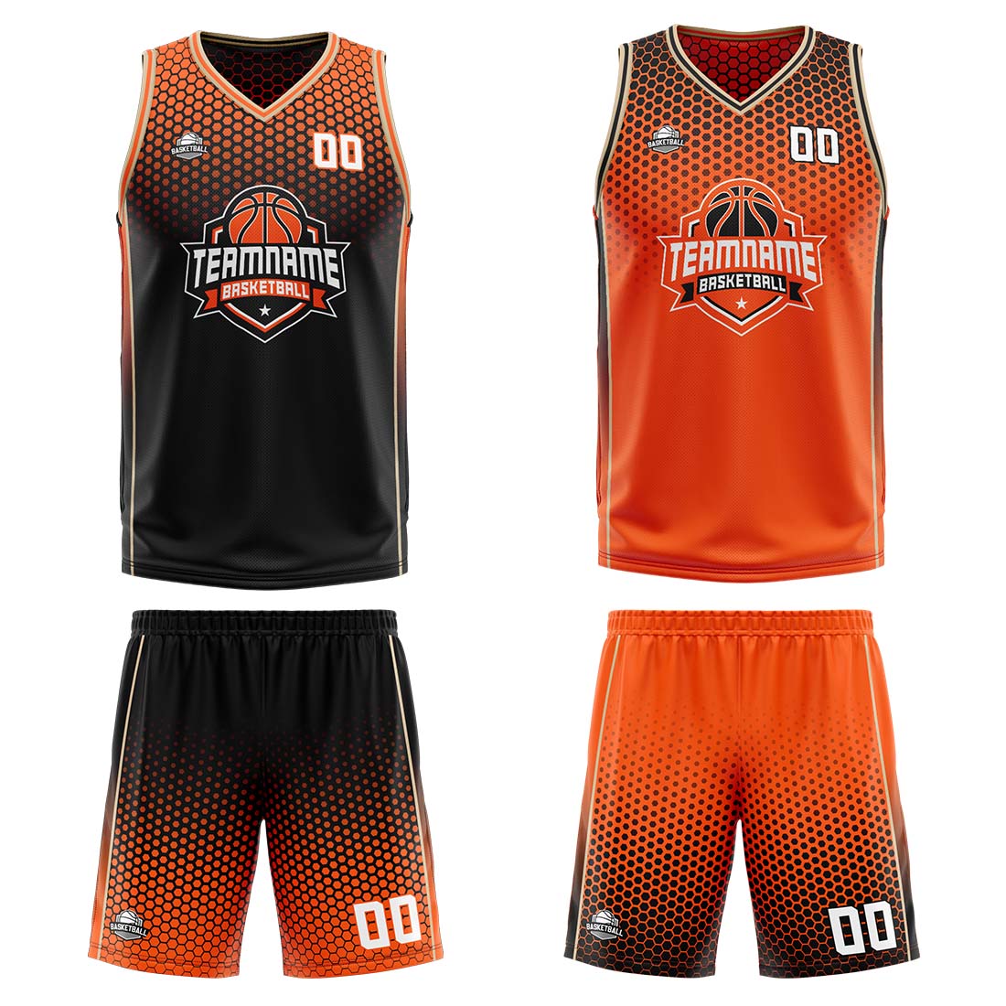 Custom Black Orange Cream Reversible Basketball Suit for Adults and Kids Personalized Jersey