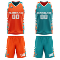 Custom Orange Teal White Reversible Basketball Suit for Adults and Kids Personalized Jersey