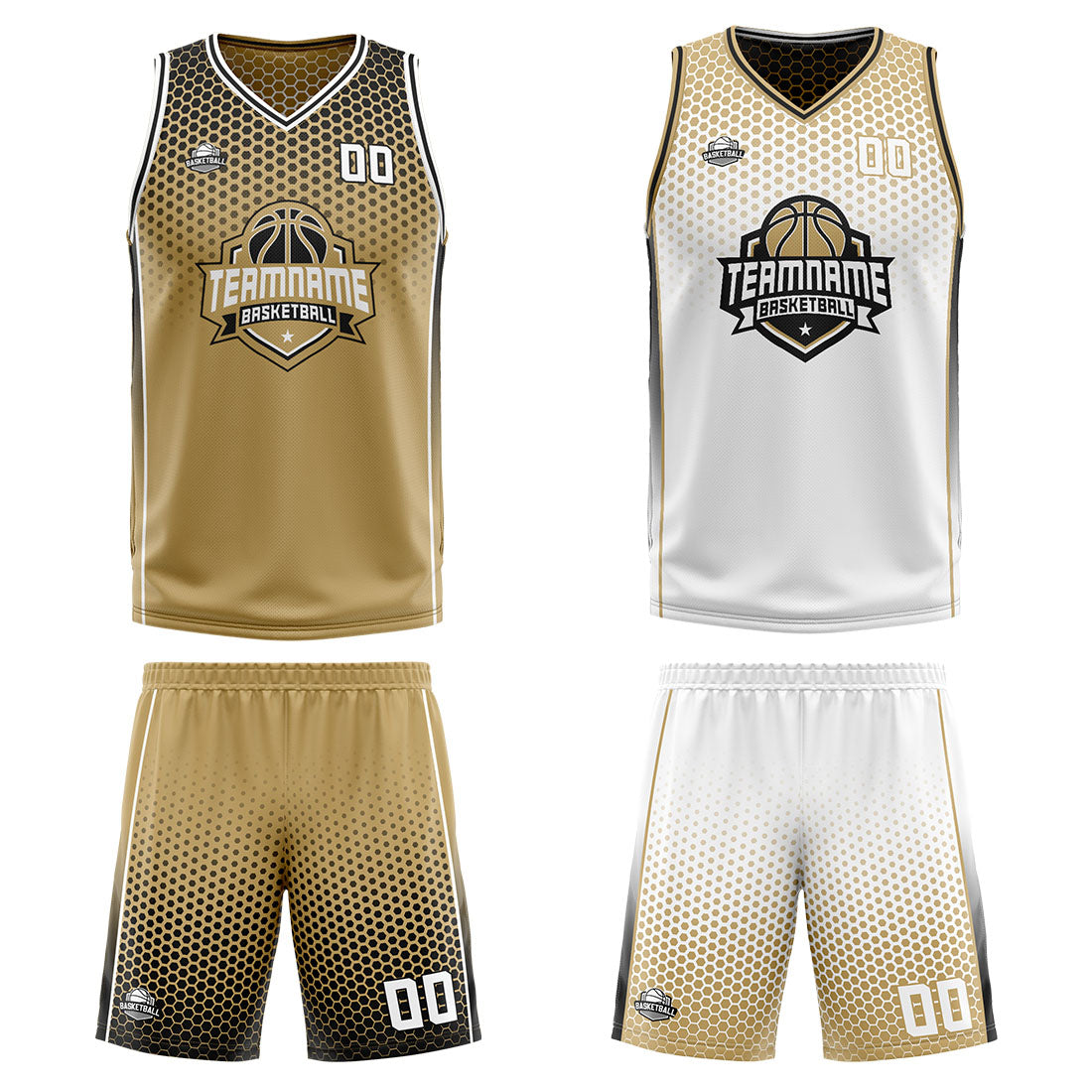Custom Old Gold Black White Reversible Basketball Suit for Adults and Kids Personalized Jersey