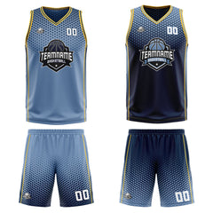 Custom Dusty Blue Navy Yellow Reversible Basketball Suit for Adults and Kids Personalized Jersey