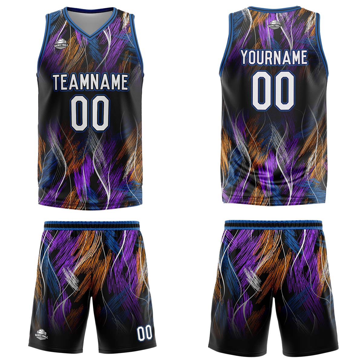 Custom Line Black Blue Basketball Jersey Uniform Suit Printed Your Logo Name Number