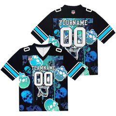 Custom Football Jersey Shirt Personalized Stitched Printed Team Name Number Graffiti skull-Light Blue
