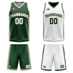 Custom Dark Green White Cream Reversible Basketball Suit for Adults and Kids Personalized Jersey