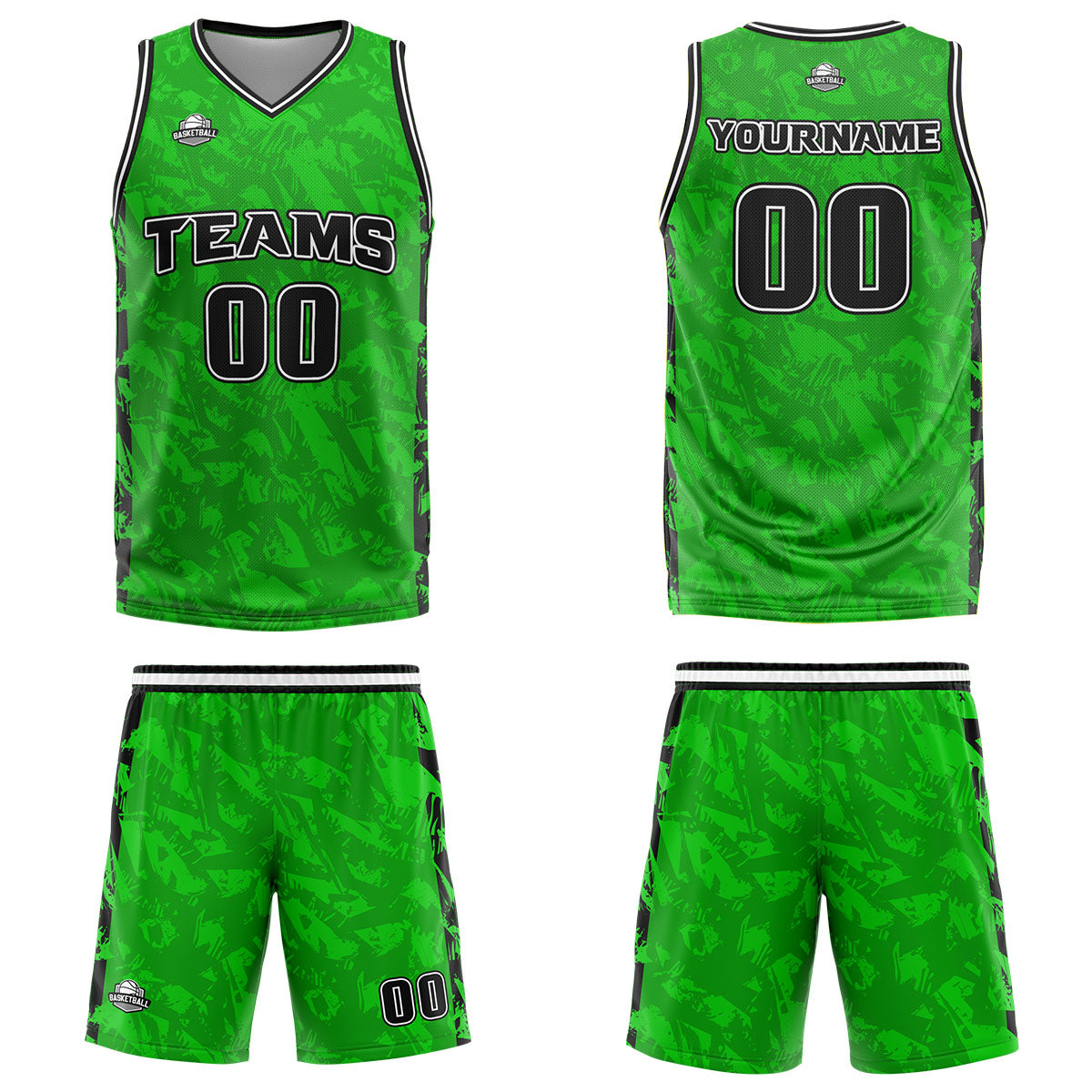 Custom Broken Green Black Basketball Jersey Uniform Suit Printed Your Logo Name Number