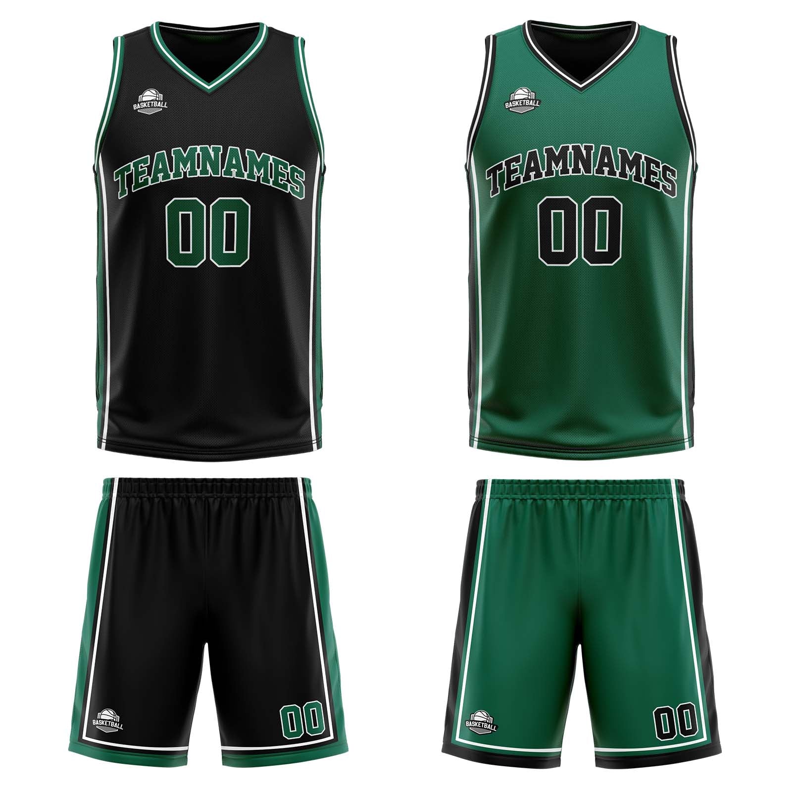 Custom Black Green Reversible Basketball Suit for Adults and Kids Personalized Jersey