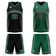 Custom Black Green Reversible Basketball Suit for Adults and Kids Personalized Jersey
