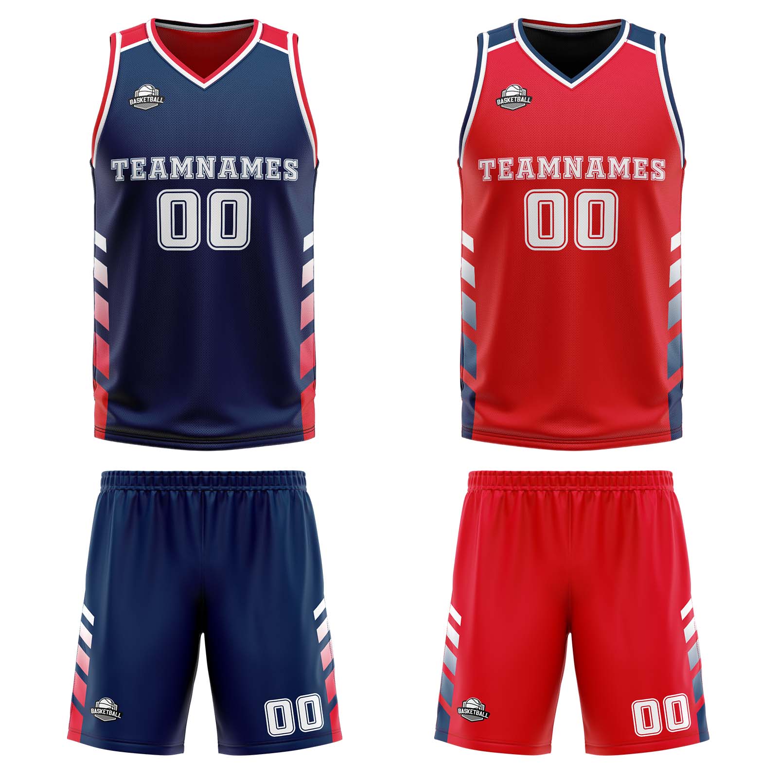 Custom Navy Red White Reversible Basketball Suit for Adults and Kids Personalized Jersey