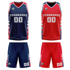 Custom Navy Red White Reversible Basketball Suit for Adults and Kids Personalized Jersey