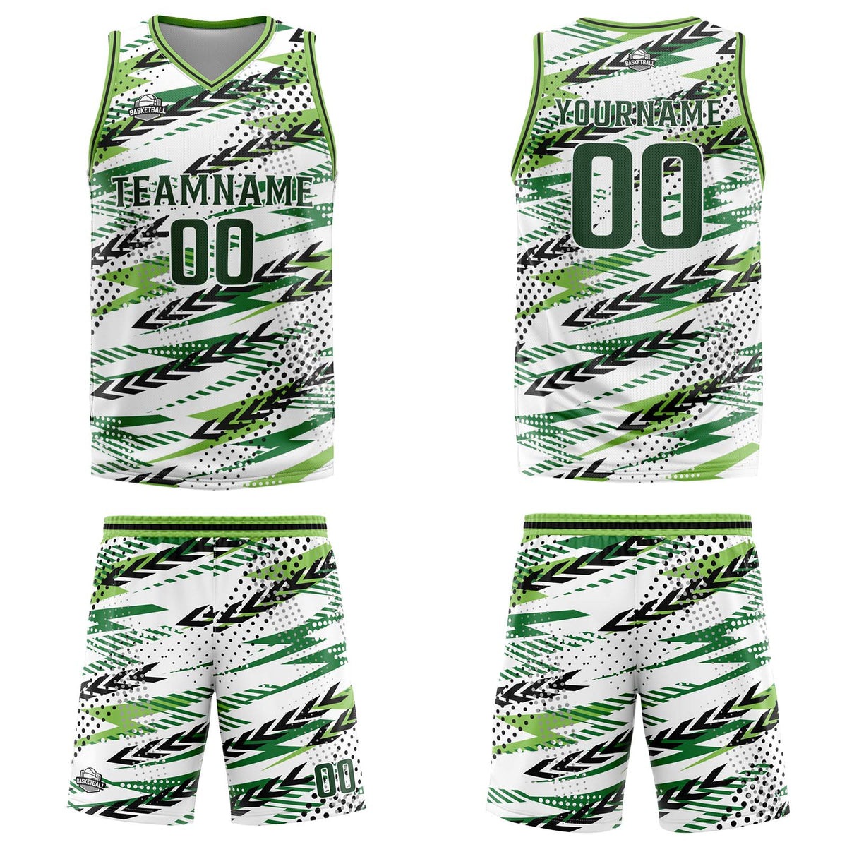 Custom White Green Basketball Jersey Uniform Suit Printed Your Logo Name Number