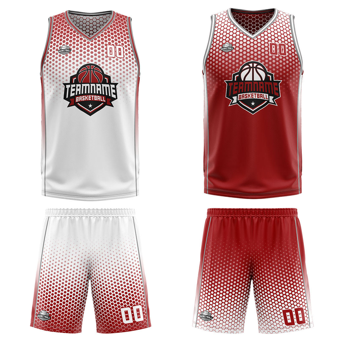 Custom White Red Reversible Basketball Suit for Adults and Kids Personalized Jersey
