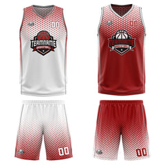 Custom White Red Reversible Basketball Suit for Adults and Kids Personalized Jersey