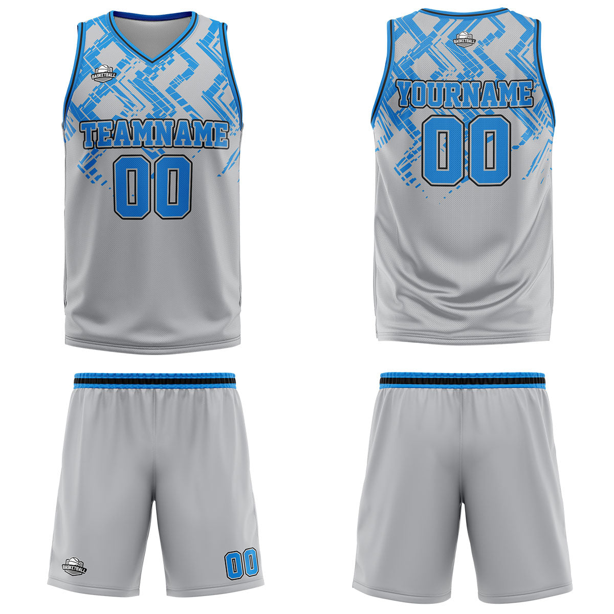 Custom Grey Blue Basketball Jersey Uniform Suit Printed Your Logo Name Number