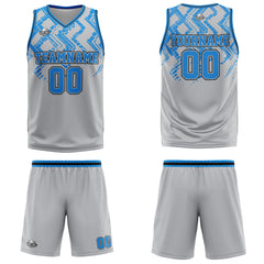Custom Grey Blue Basketball Jersey Uniform Suit Printed Your Logo Name Number