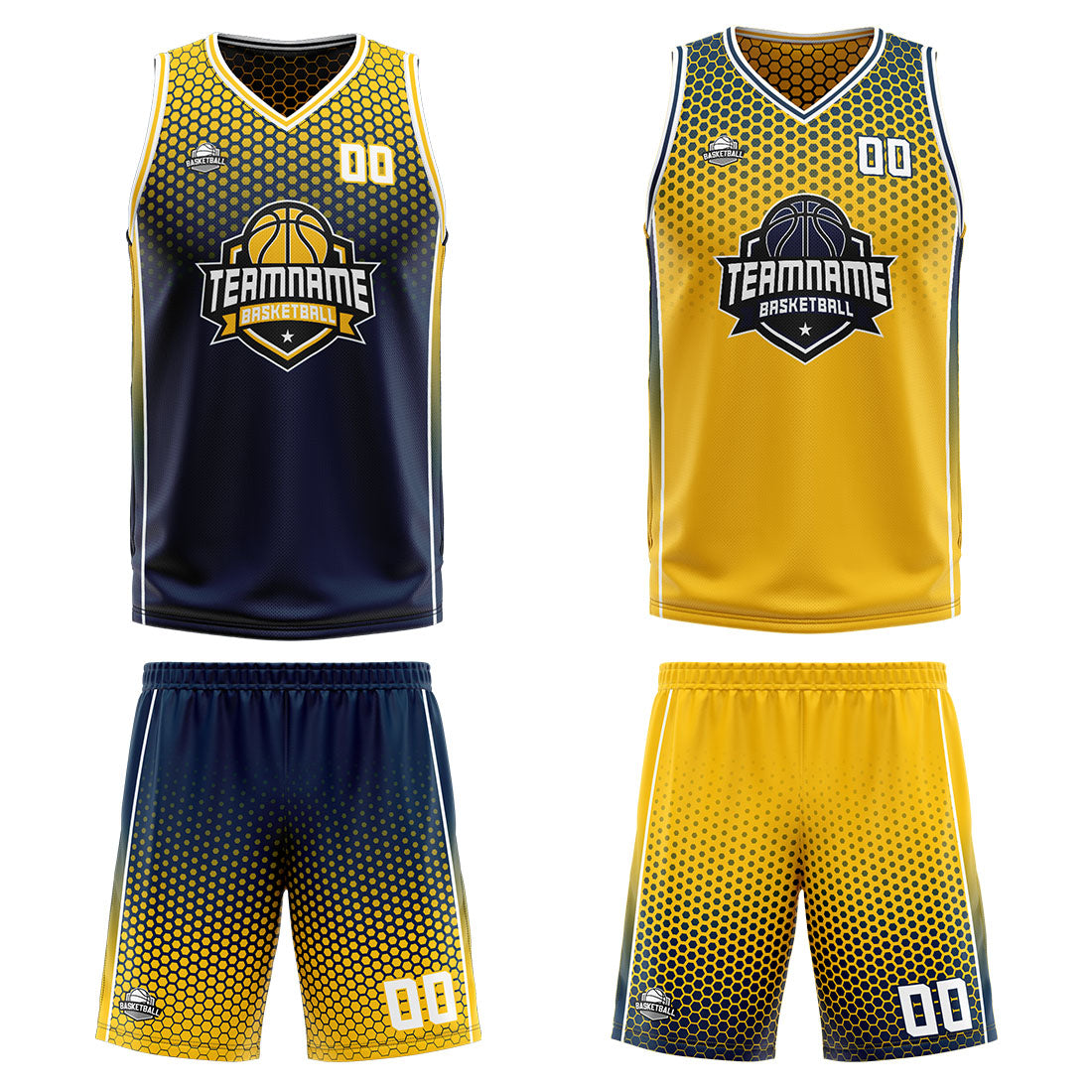 Custom Navy Yellow Reversible Basketball Suit for Adults and Kids Personalized Jersey