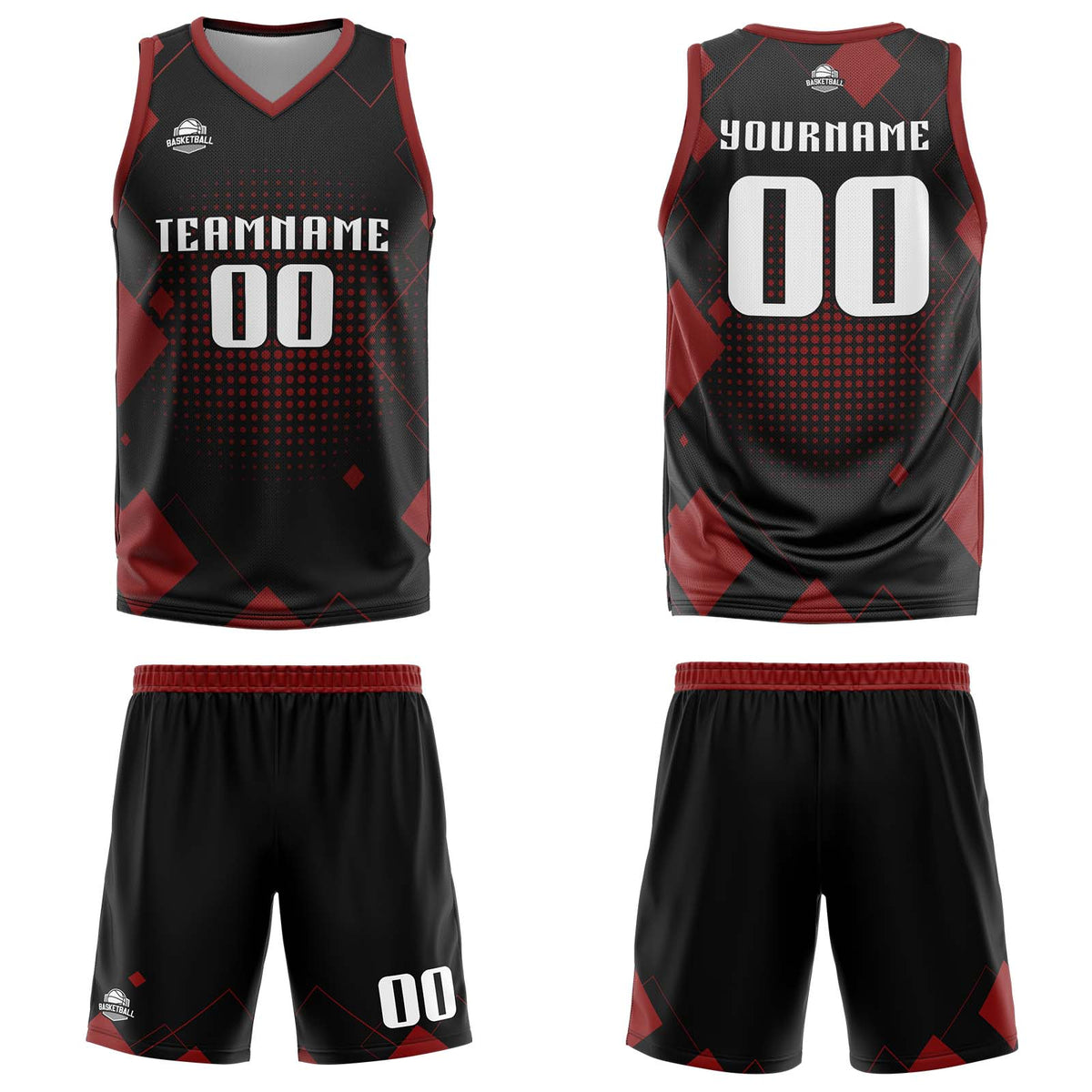 Custom Geometry Red Basketball Jersey Uniform Suit Printed Your Logo Name Number