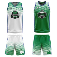 Custom White Green Blue Reversible Basketball Suit for Adults and Kids Personalized Jersey