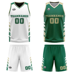 Custom White Hunter Green Beige Reversible Basketball Suit for Adults and Kids Personalized Jersey