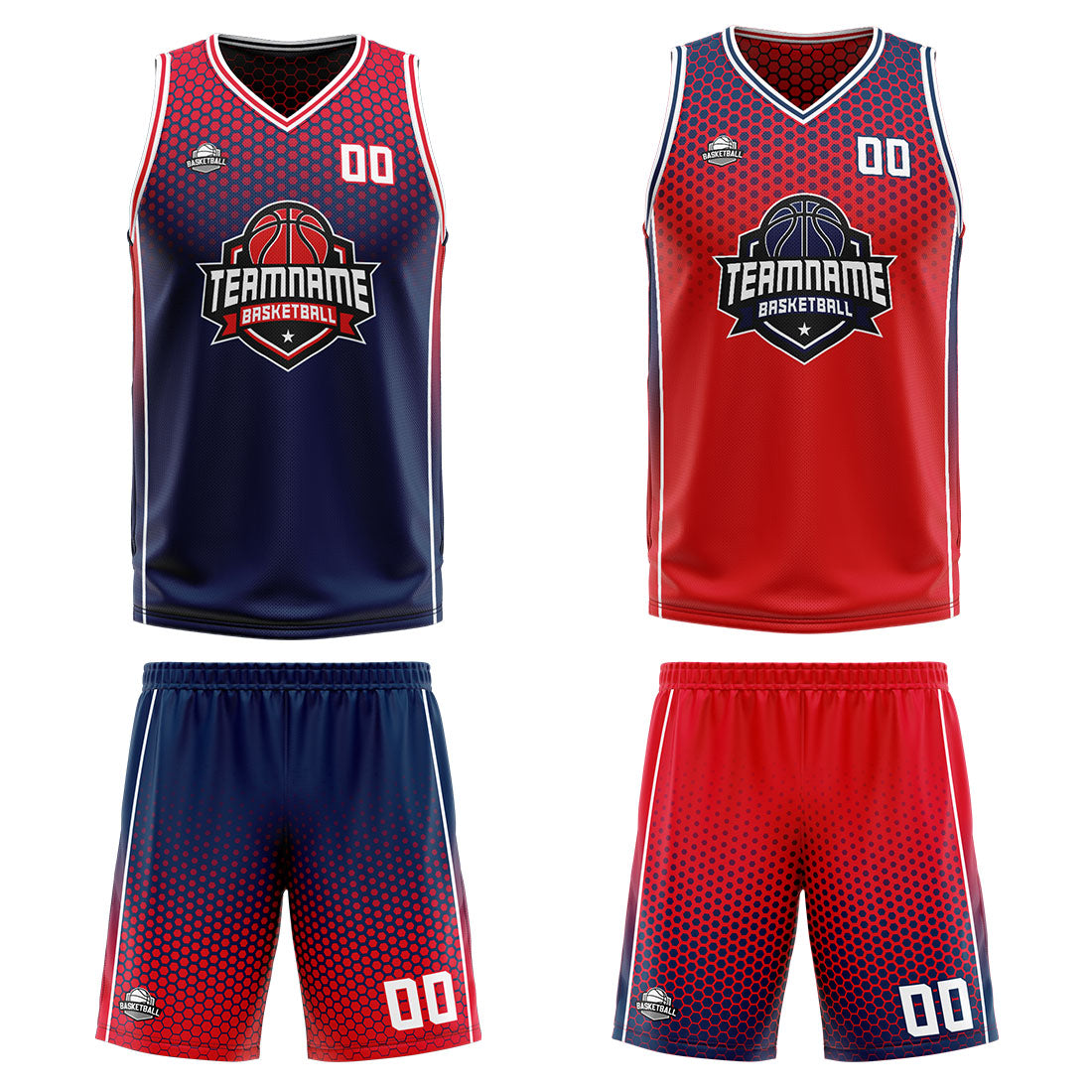 Custom Navy Red Reversible Basketball Suit for Adults and Kids Personalized Jersey