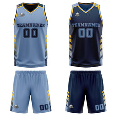 Custom Light Blue Navy Yellow Reversible Basketball Suit for Adults and Kids Personalized Jersey