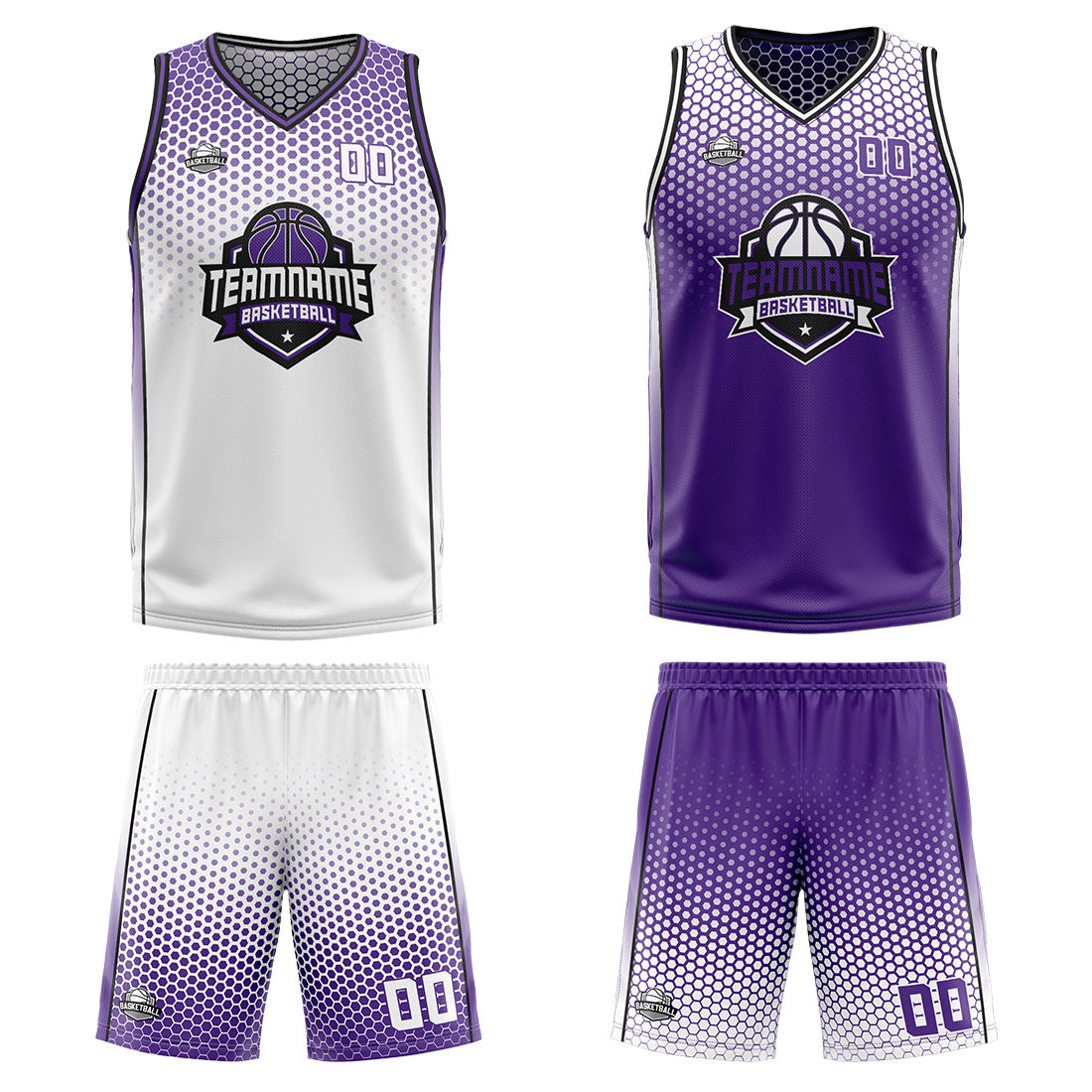 Custom White Purple Black Reversible Basketball Suit for Adults and Kids Personalized Jersey