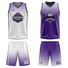 Custom White Purple Black Reversible Basketball Suit for Adults and Kids Personalized Jersey