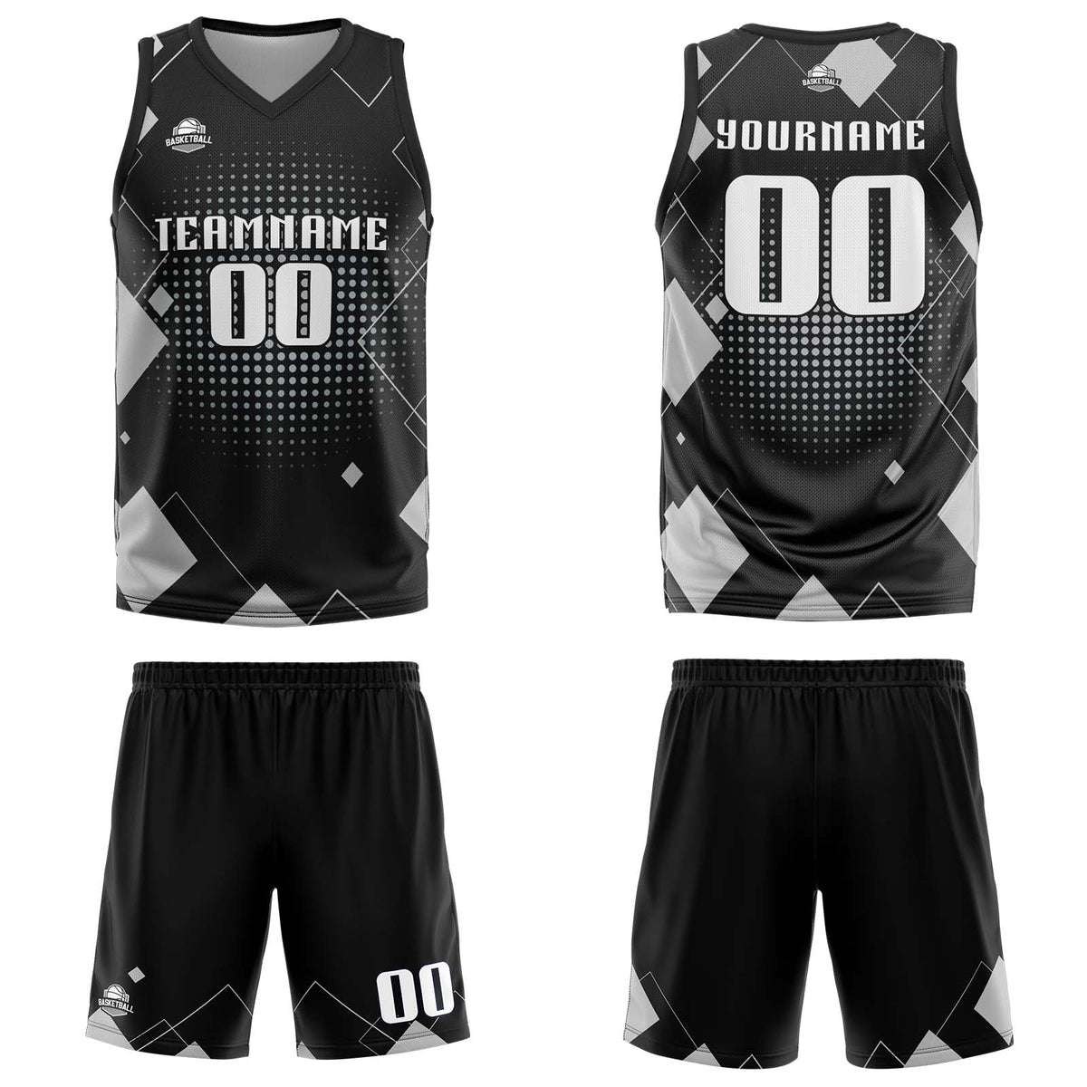 Custom Geometry Grey Basketball Jersey Uniform Suit Printed Your Logo Name Number