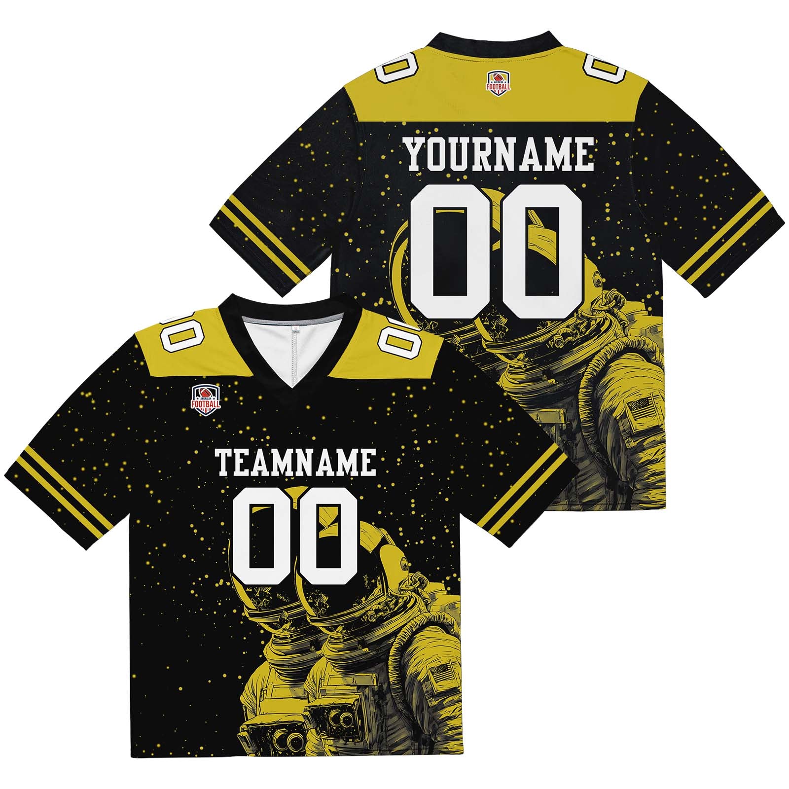 Custom Football Jersey Shirt Personalized Stitched Printed Team Name Number Black&Yellow