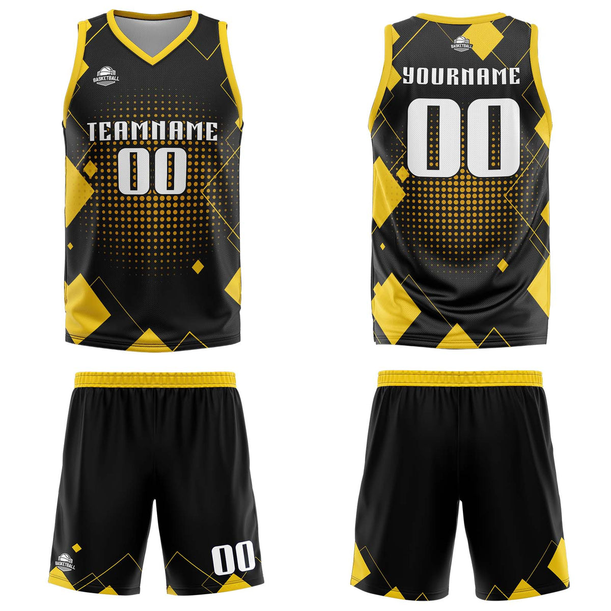 Custom Geometry Yellow Basketball Jersey Uniform Suit Printed Your Logo Name Number