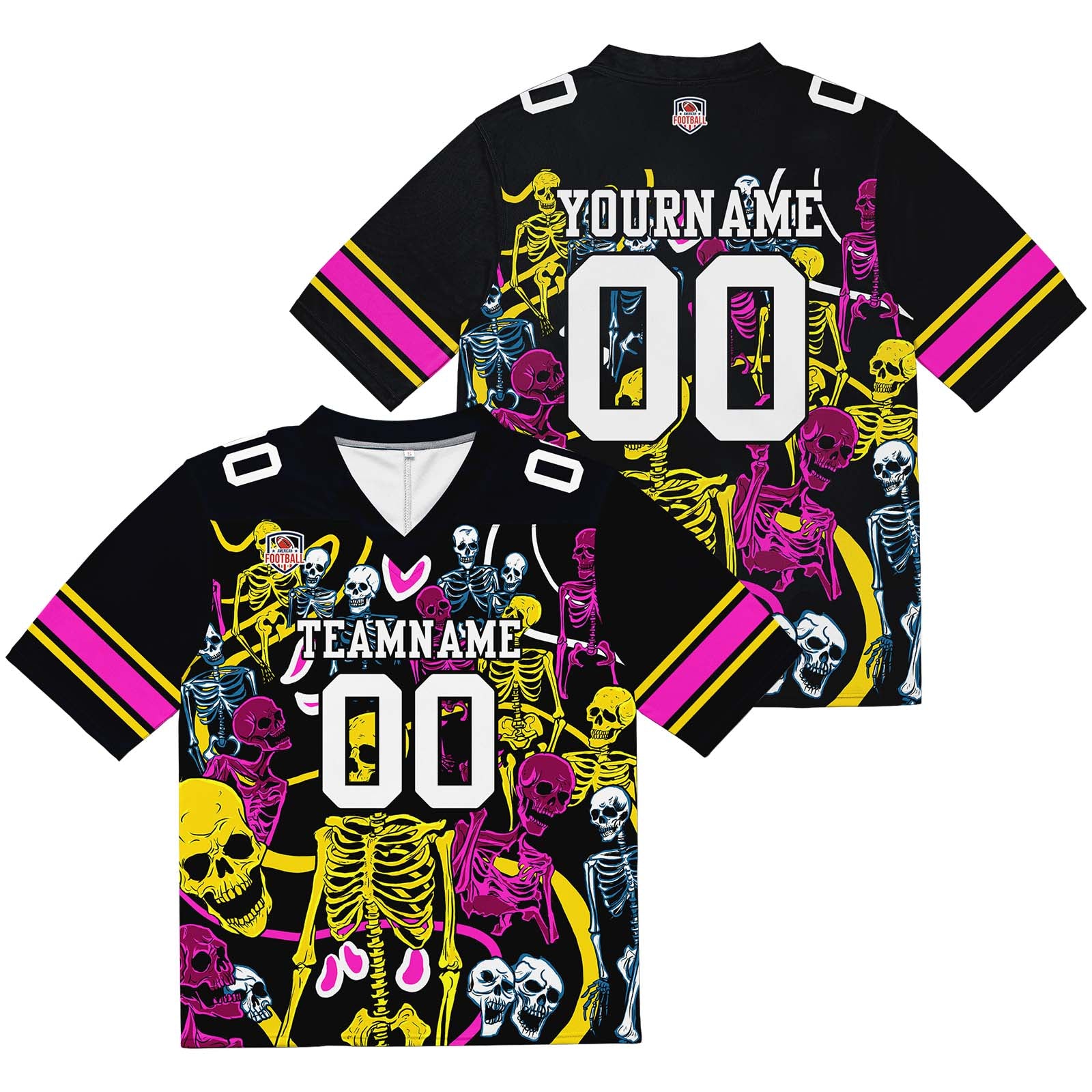 Custom Football Jersey Shirt Personalized Stitched Printed Team Name Number Skeleton-Yellow