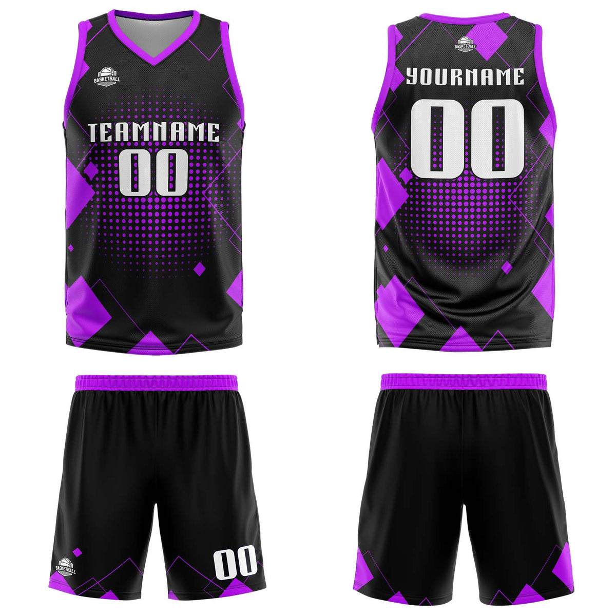 Custom Geometry Purple Basketball Jersey Uniform Suit Printed Your Logo Name Number