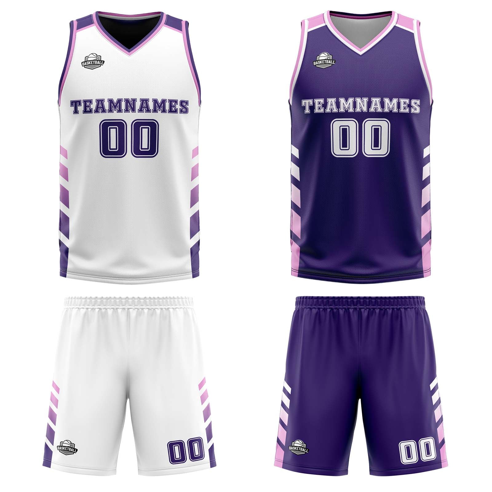 Custom White Purple Pink Reversible Basketball Suit for Adults and Kids Personalized Jersey