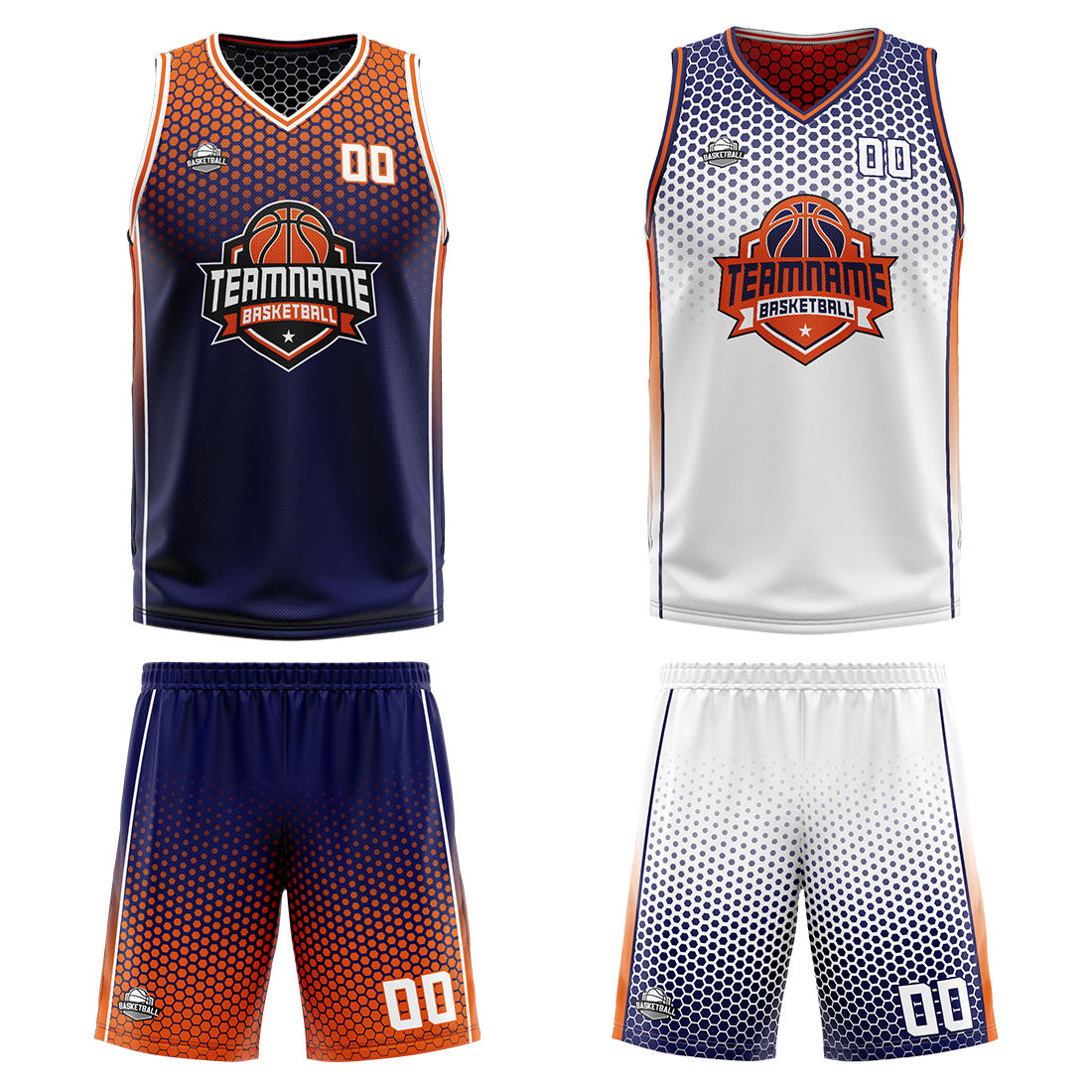 Custom Navy Orange White Reversible Basketball Suit for Adults and Kids Personalized Jersey