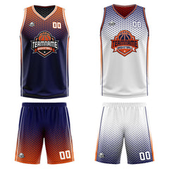 Custom Navy Orange White Reversible Basketball Suit for Adults and Kids Personalized Jersey