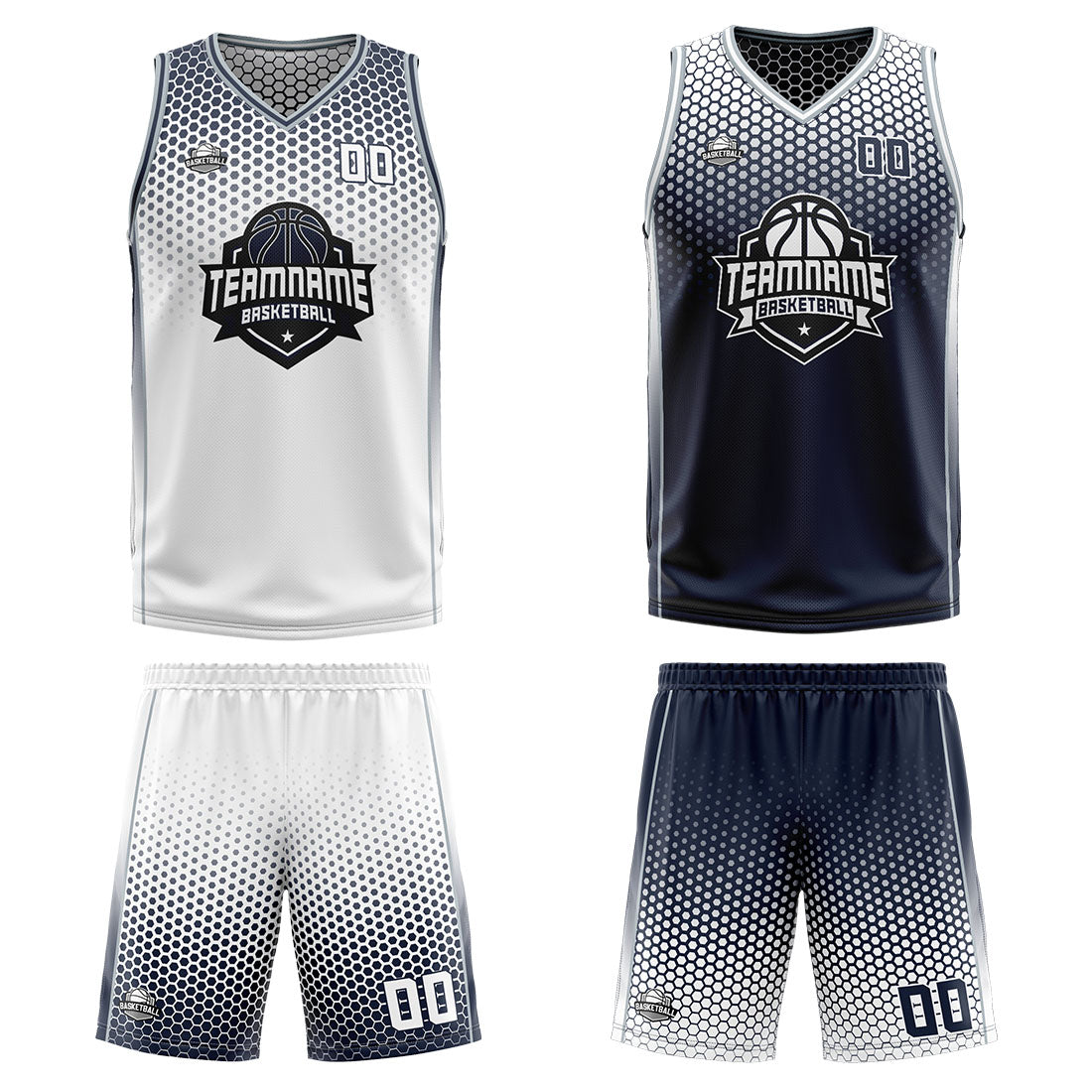 Custom White Navy Gray Reversible Basketball Suit for Adults and Kids Personalized Jersey